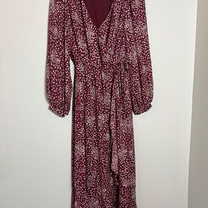 All in Favor Burgundy Maroon Floral Fall Dress Size Small Wrap Style